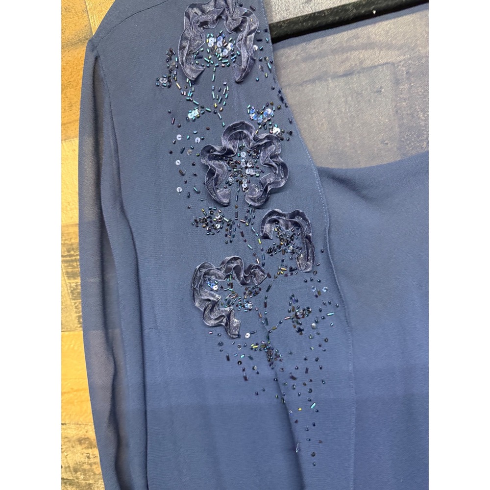 Maggie Barnes Navy Blue 2 Piece Dress Set Jacket Floral Beaded Plus Size 30W - Picture 2 of 8